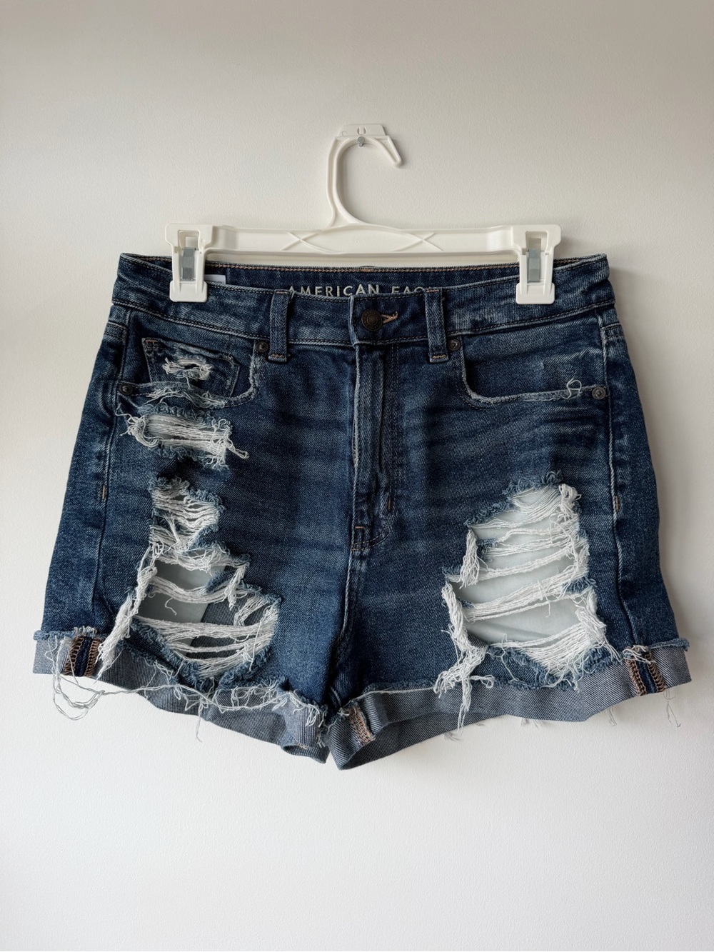 American Eagle Outfitters Distressed Dark Blue Denim Shorts